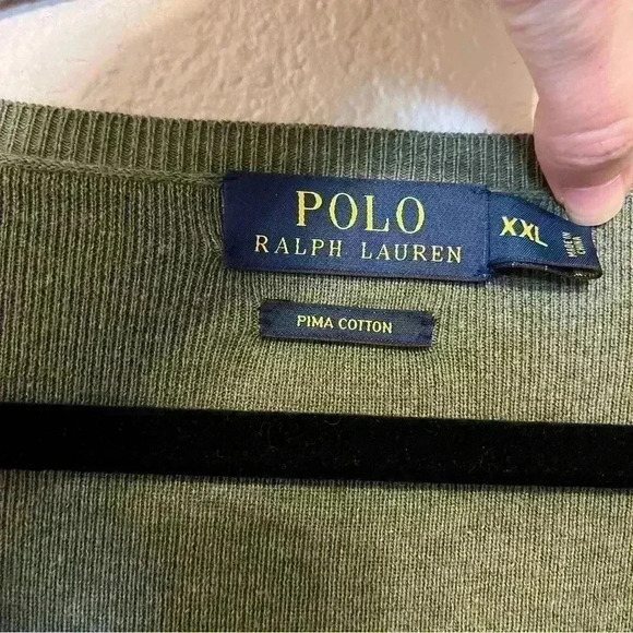 Polo Ralph Lauren Olive Green V-Neck Pima Cotton Long Sleeve Sweater Men's XXL - Picture 2 of 14